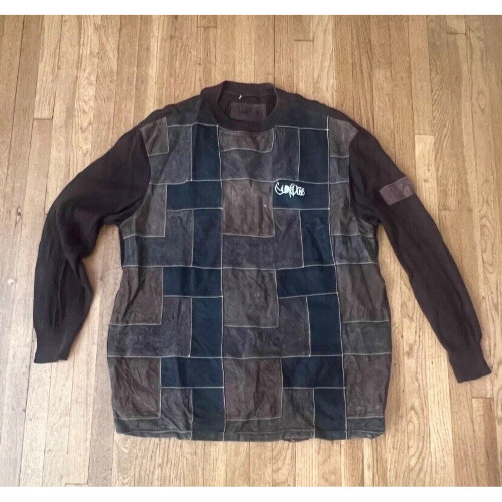 Snoop Dogg Clothing Company Brown Leather Mix Sweater Vintage Y2K  2XL  Hip Hop